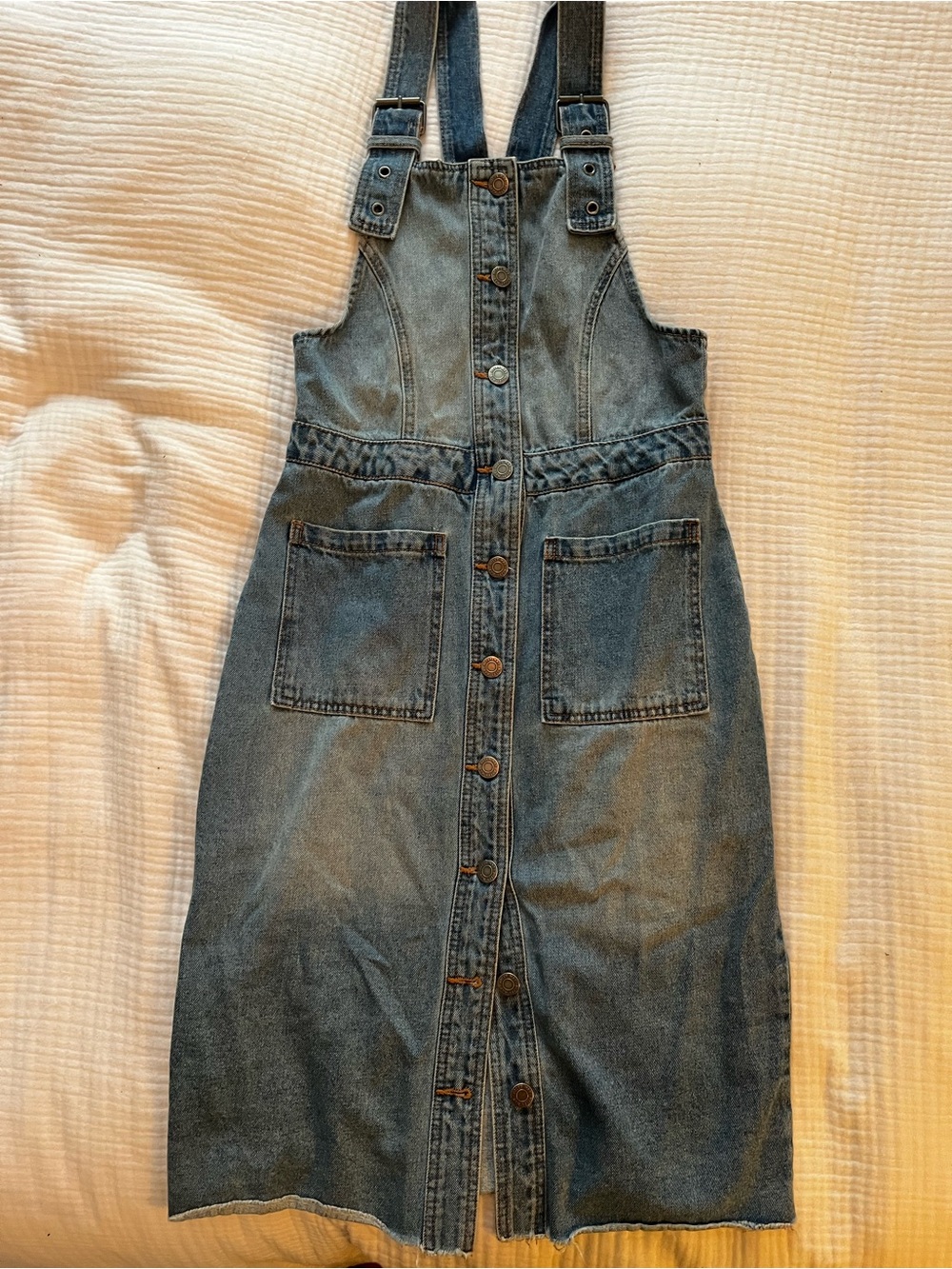 Vintage Denim Button-Front Overall Dress in Blue